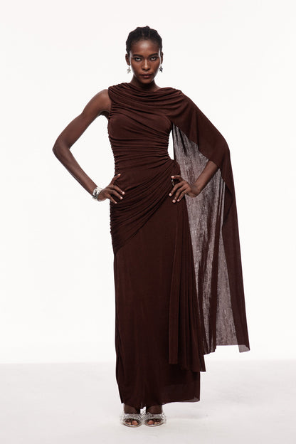 Brandt Ruch Shawl Maxi Dress in Brown