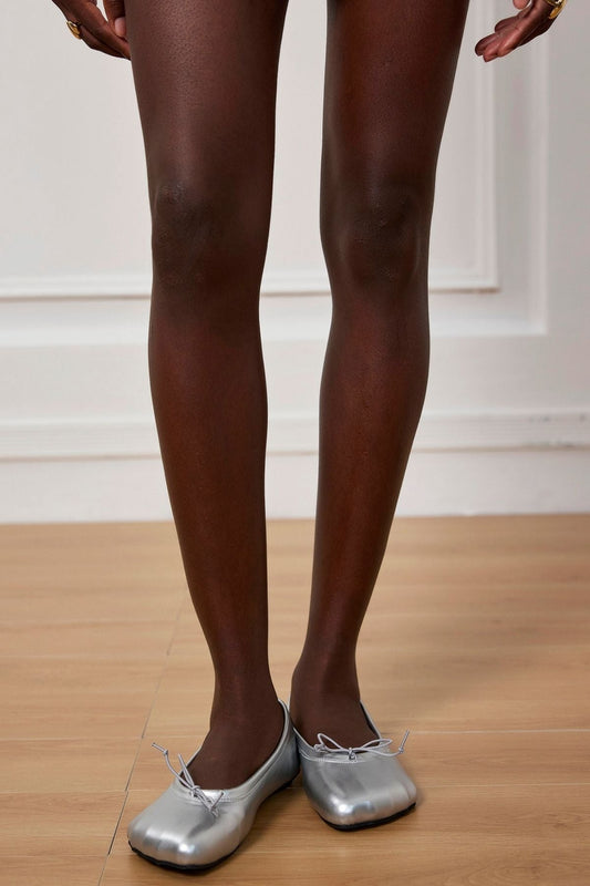 Bria Bow Embellished Leather Flats in Silver