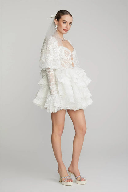 Bonnie Embroidered Lace Puff Sleeve Mini Dress