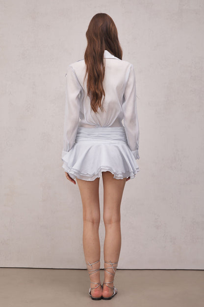 Brinley Ruched Ruffle Mini Dress in White
