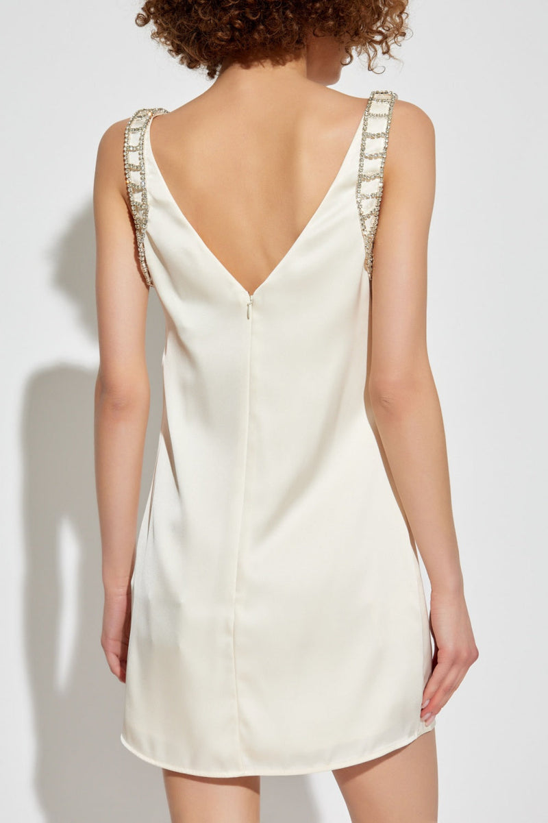 Briony Crystal Embellished Satin Mini Dress - White