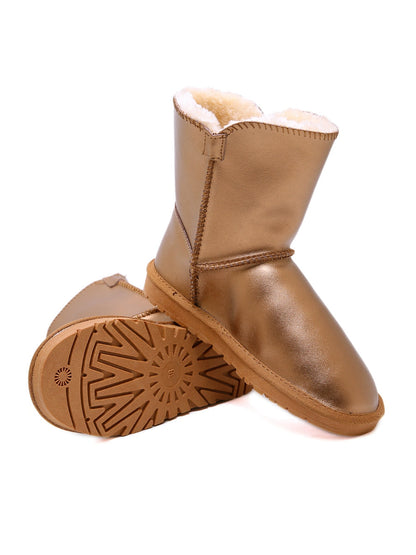Faux Fur-lined Side Button Shearling Boot