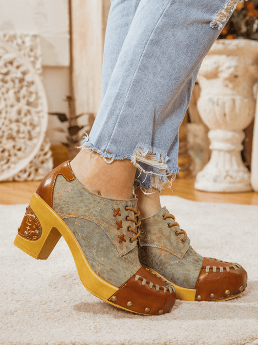 Soffia | Whip-stitch Leather Canvas Pump