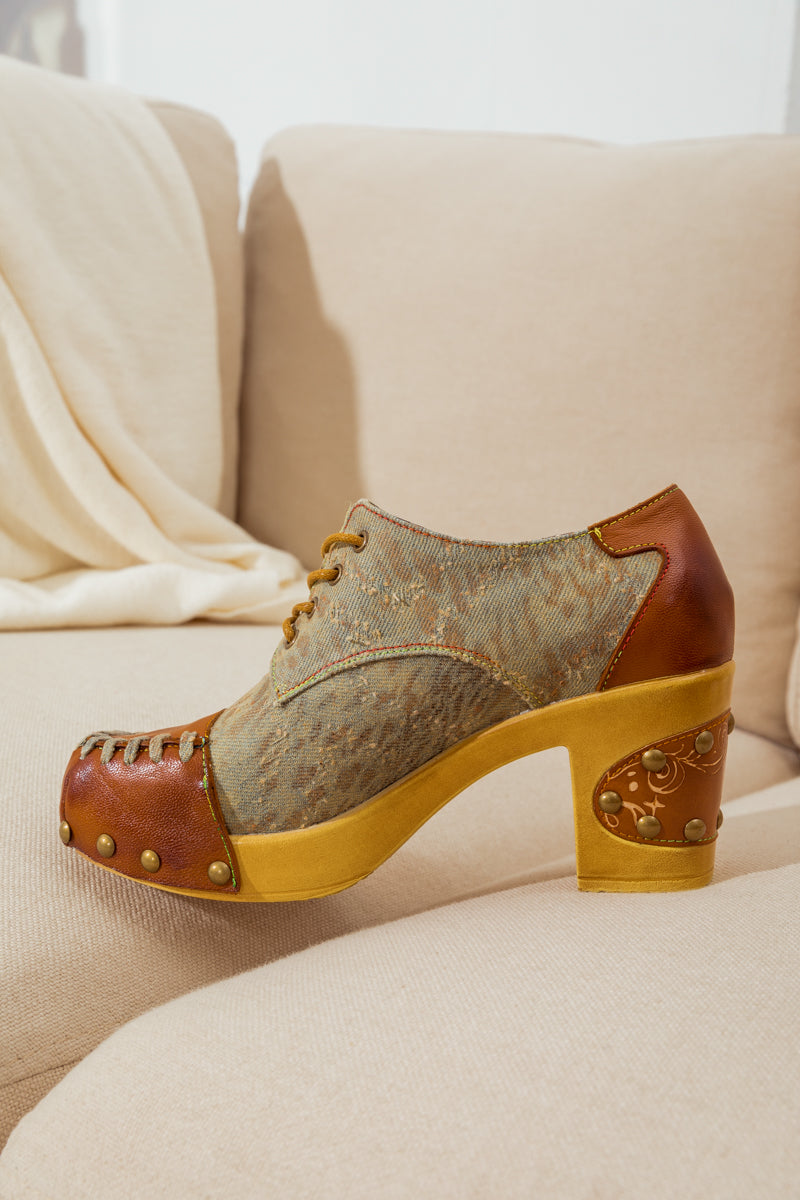 Soffia | Whip-stitch Leather Canvas Pump