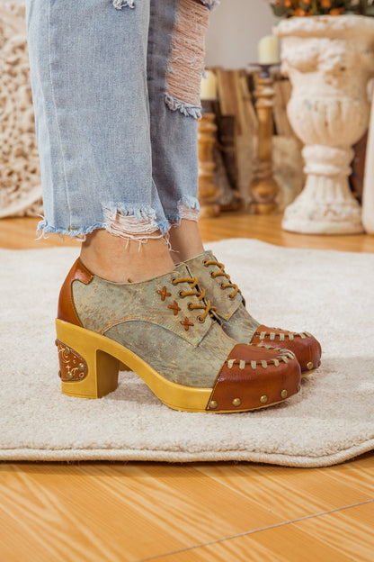 Soffia | Whip-stitch Leather Canvas Pump