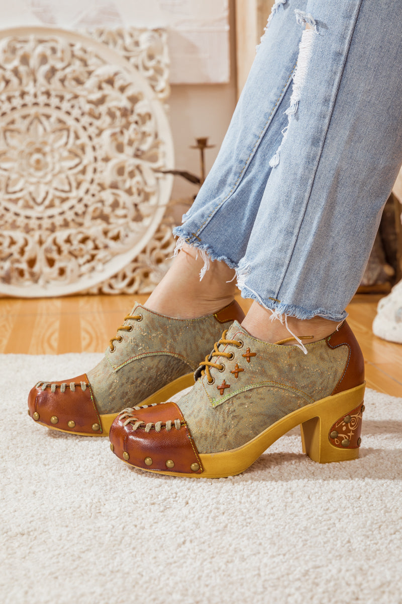Soffia | Whip-stitch Leather Canvas Pump