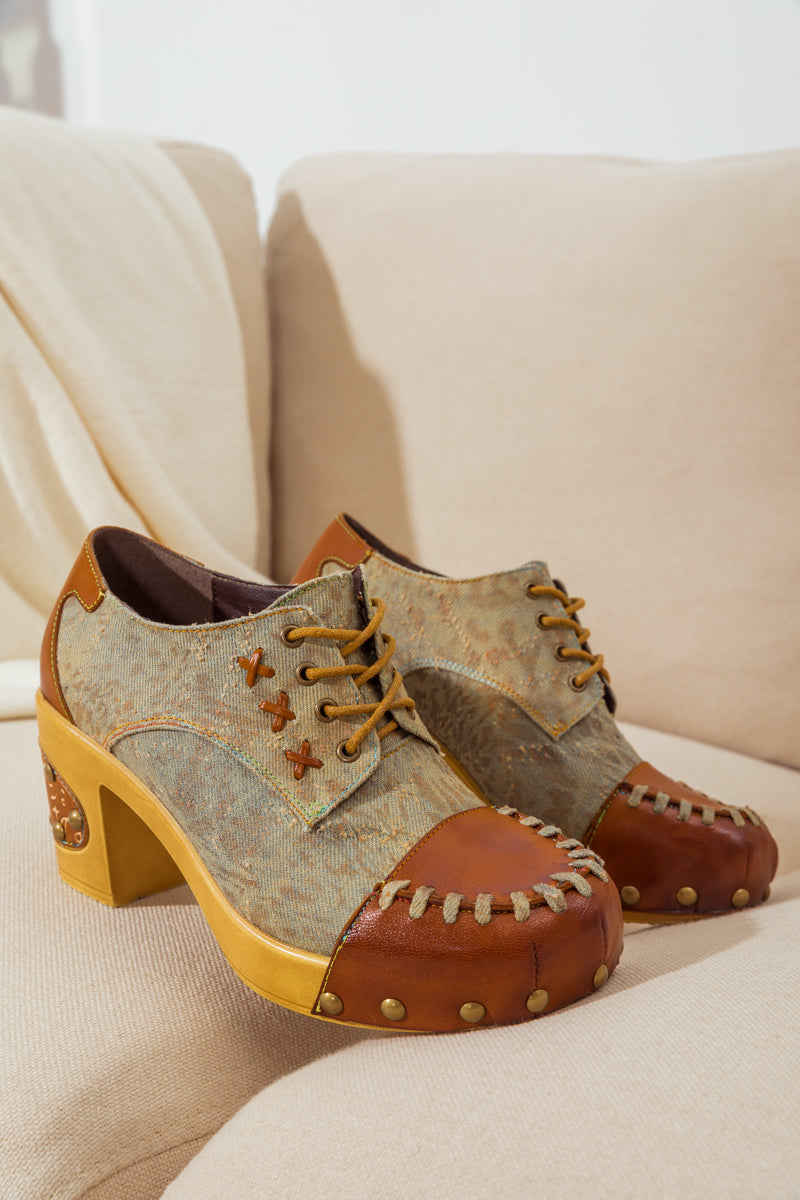 Soffia | Whip-stitch Leather Canvas Pump