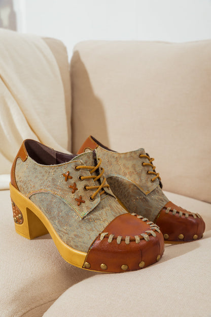 Soffia | Whip-stitch Leather Canvas Pump