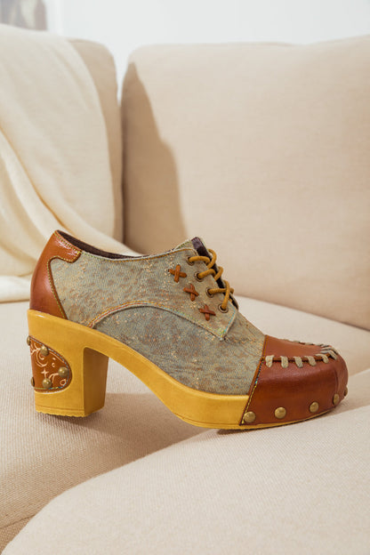 Soffia | Whip-stitch Leather Canvas Pump