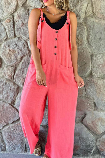 Button Straps Jumpsuits