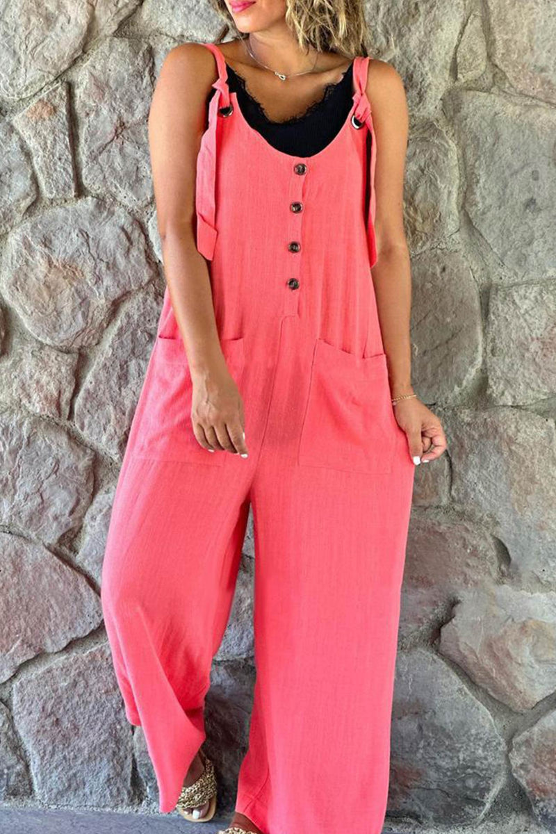 Button Straps Jumpsuits