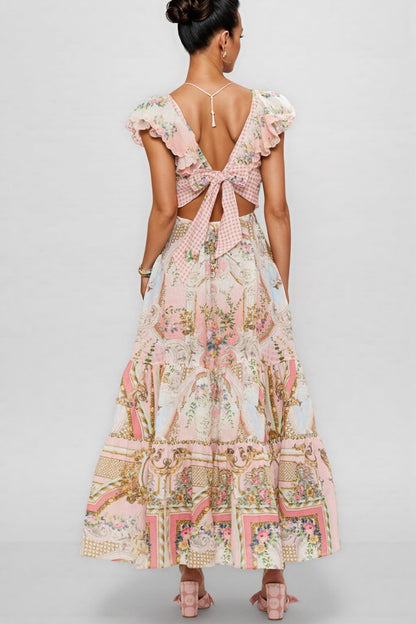Haldena V-neck Strappy Print Maxi Dress