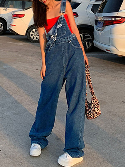 Blue Washed Effect Boyfriend Denim Overalls