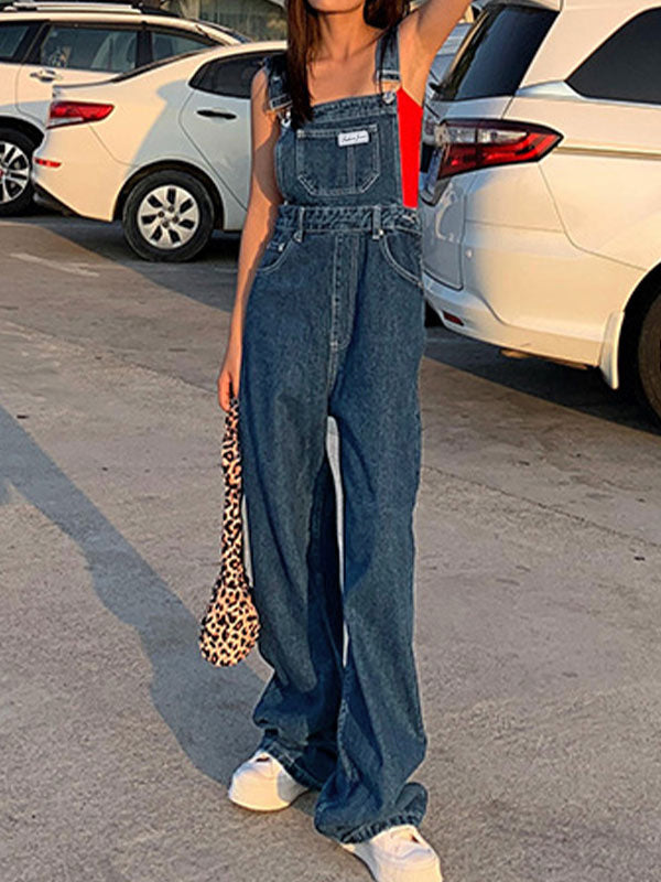 Blue Washed Effect Boyfriend Denim Overalls