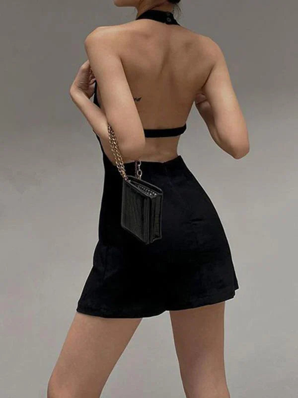 Black Y2k Halter Party Slim Mini Dress