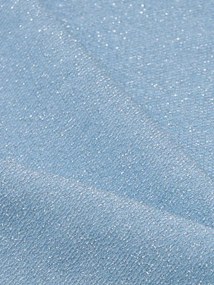 Blue Y2k Metallic Halter Bodycon Mini Dress