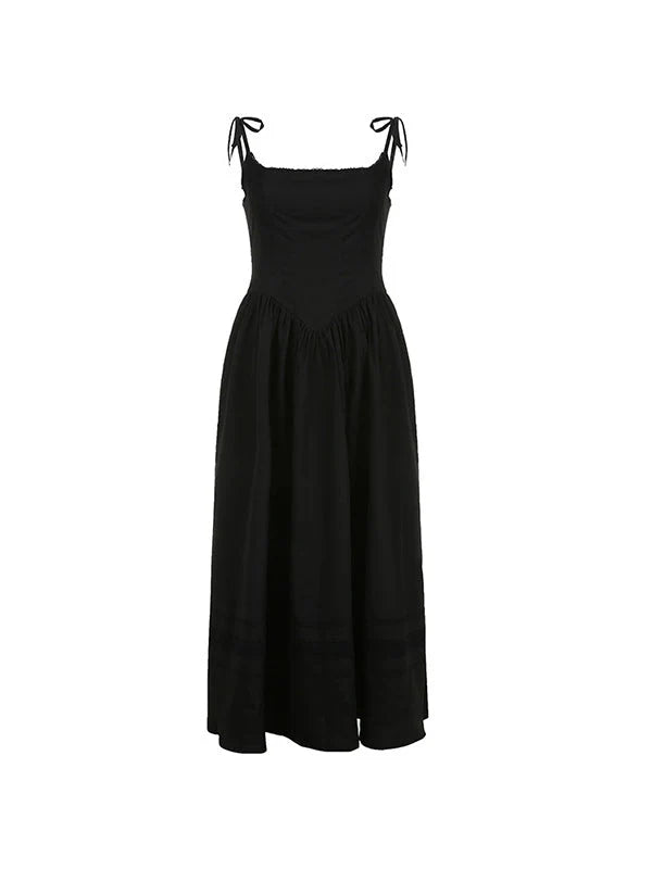 Black Lace Up Corset Maxi Dress