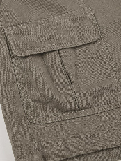 Grey Denim Cargo Shorts With Straight Leg
