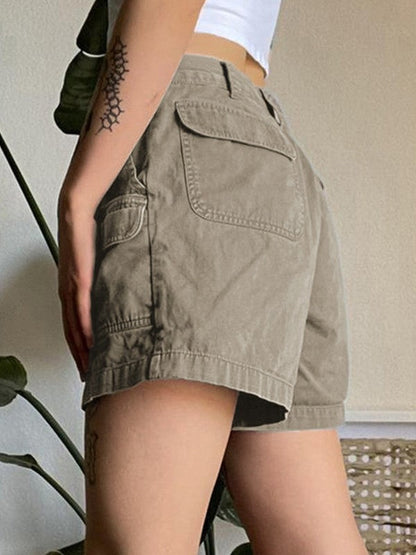 Grey Denim Cargo Shorts With Straight Leg