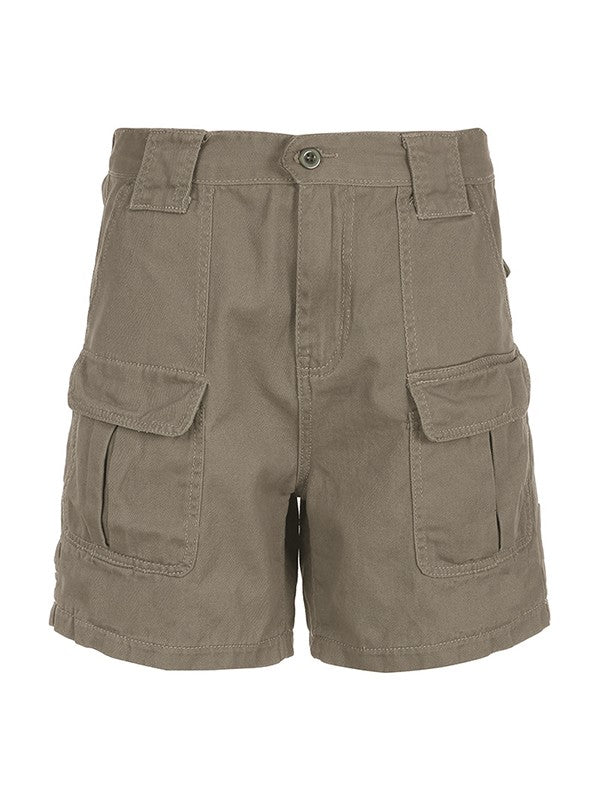 Grey Denim Cargo Shorts With Straight Leg