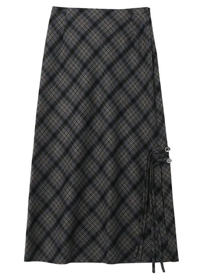 Long Sweet Cool Style High Waist Slit Plaid Tube Skirt
