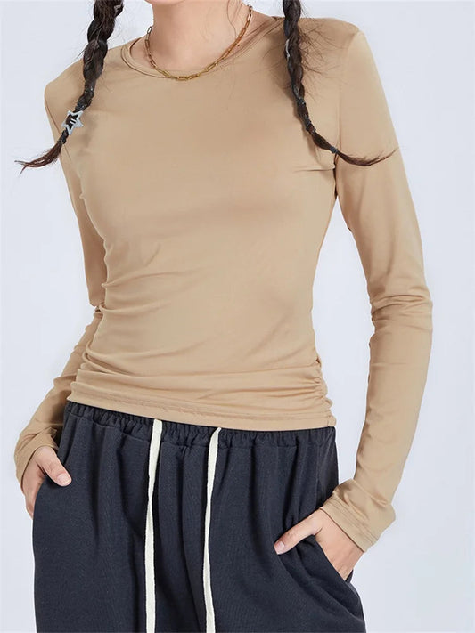 Long Sleeve Spring Fall Color Slim Fit Female T-shirts
