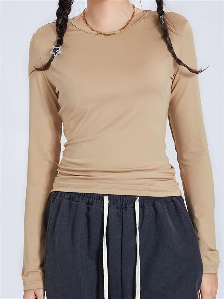 Long Sleeve Spring Fall Color Slim Fit Female T-shirts