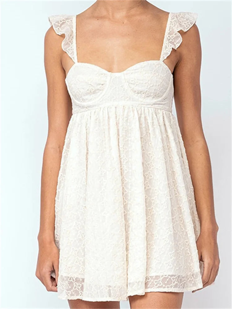 Lace Sleeveless Strap Mini Dresses