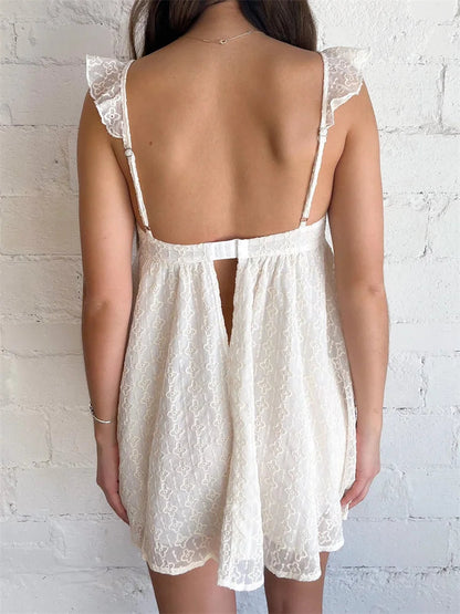 Lace Sleeveless Strap Mini Dresses