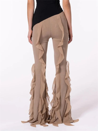 Color Ruffle Low Waist Stretch Bell Pant