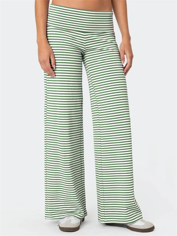 Loose Wide-leg Striped Elastic Waist Pant