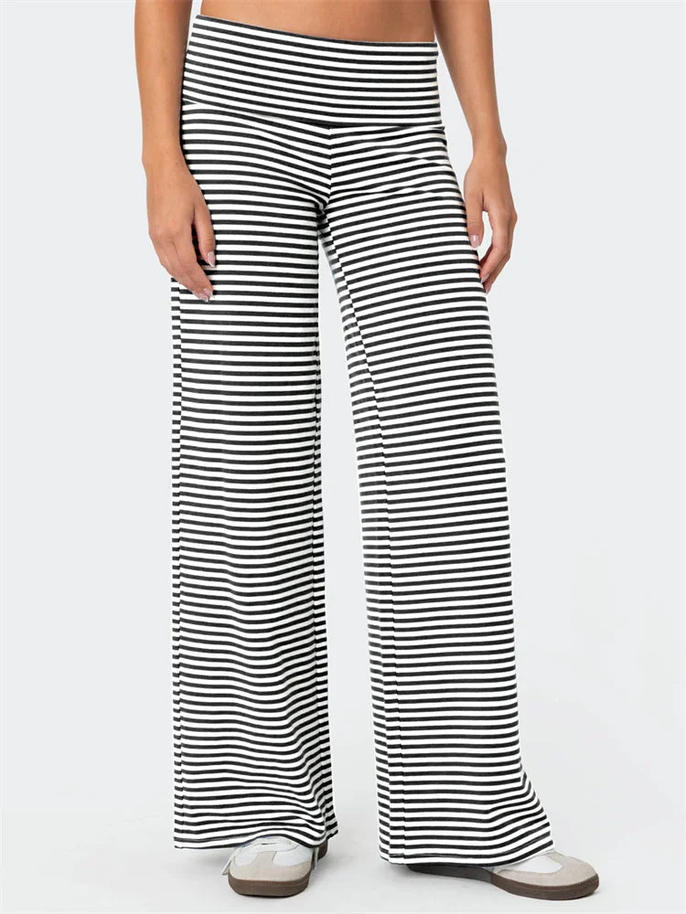 Loose Wide-leg Striped Elastic Waist Pant