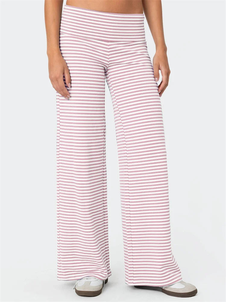 Loose Wide-leg Striped Elastic Waist Pant