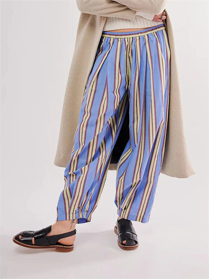 Striped Print Loose Elastic Waist Pant