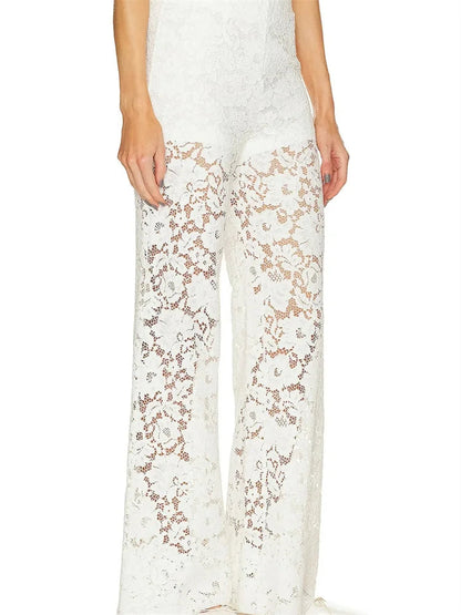 Lace Loose Wide Leg See-through Mesh Pant