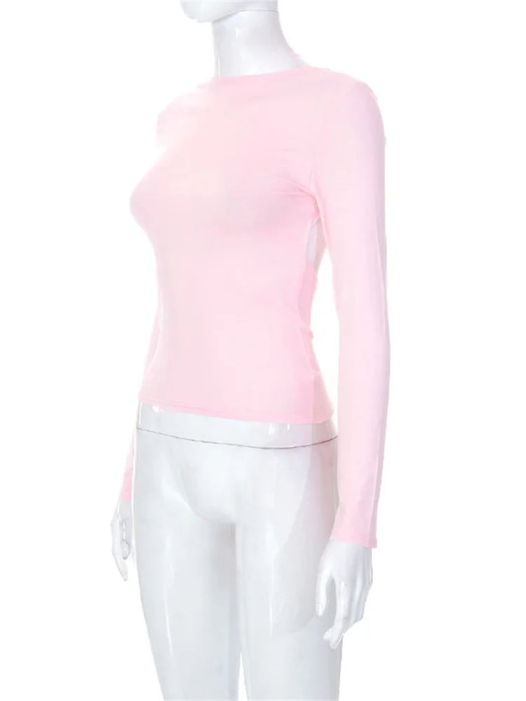 O Neck Cropped Spring Autumn Backless Basic T-shirts