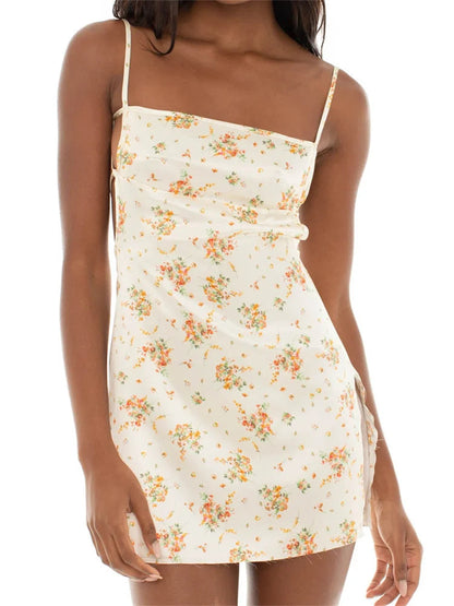 Satin Backless Tie-up Mini Dresses