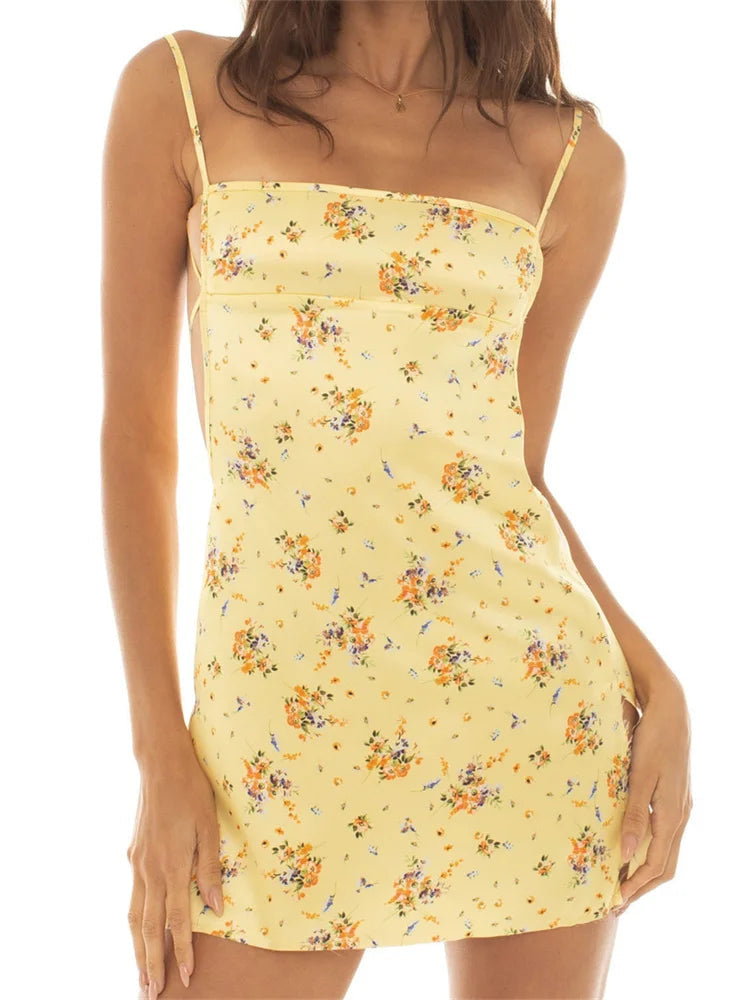 Satin Backless Tie-up Mini Dresses