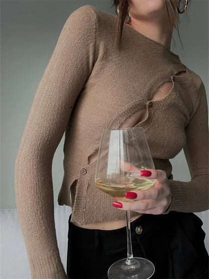 Cropped Knitted Fall Spring Long Sleeve T-shirts