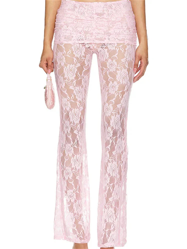 Flared Leg Lace See-through Bootcut Pant