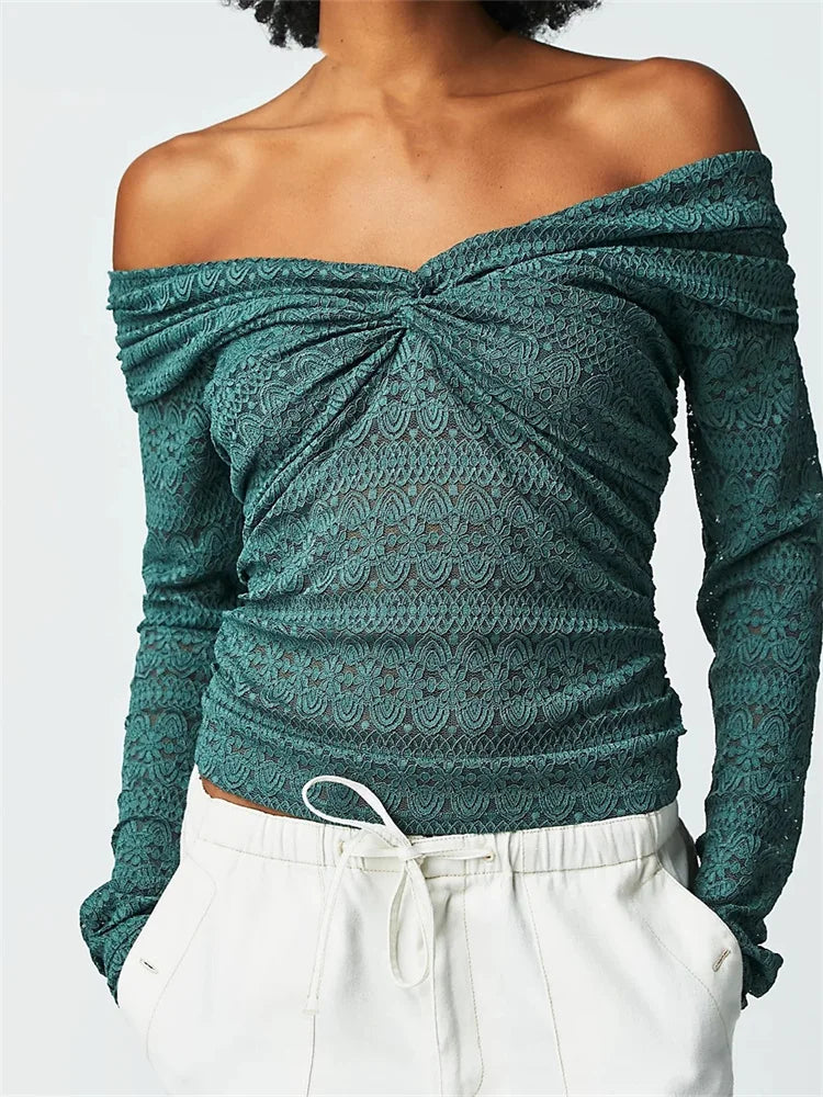 Lace Fairy Grunge V Neck Ruched Color T-shirts