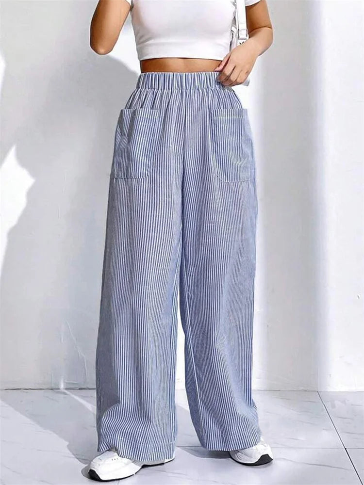 Loose High Waist Striped Lounge Pant
