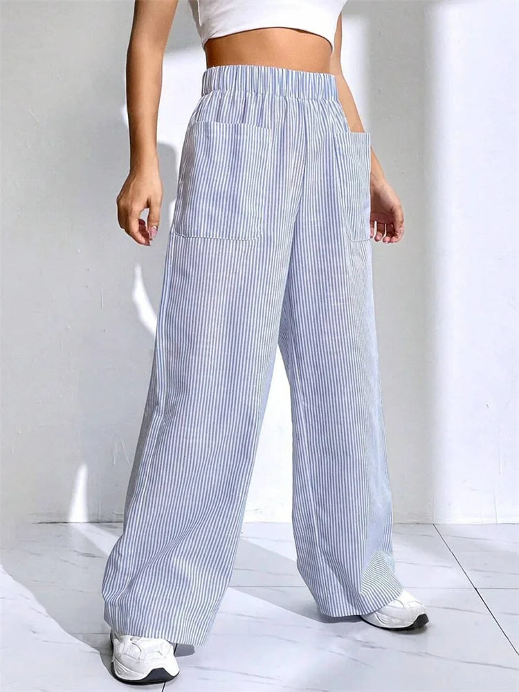 Loose High Waist Striped Lounge Pant