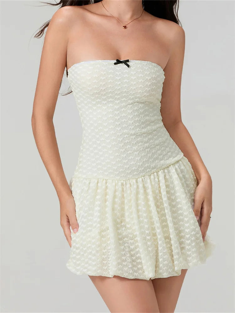 Lace Bow Off-shoulder Mini Dress