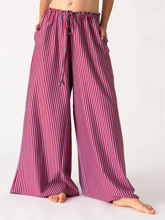 /striped Baggy Drawstring Wide Pant