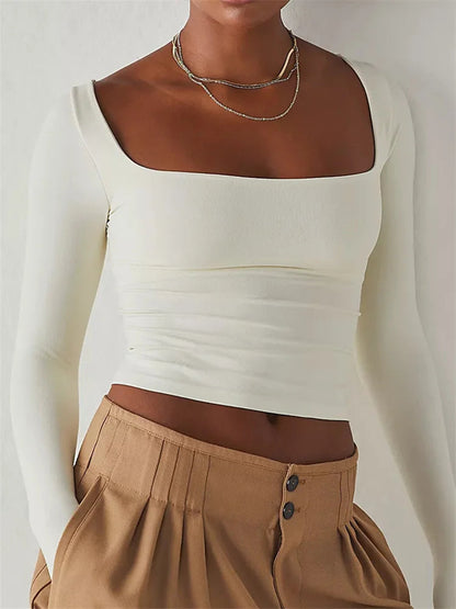 Square Neck Slim Fit Female Basic T-shirts