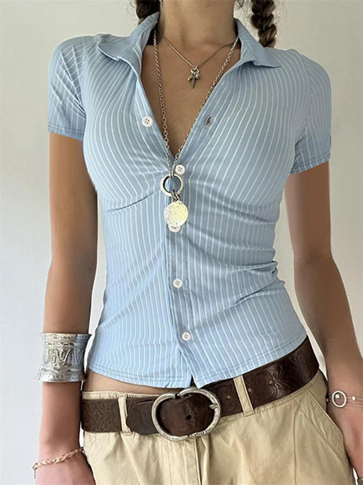 Striped Button-up Slim Fit Blouse