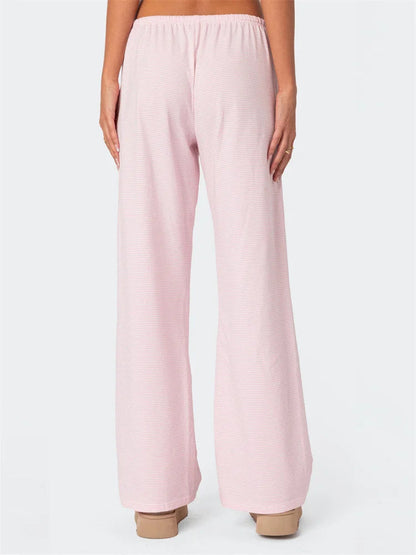 Striped Tie-up Elastic Waist Loose Pant
