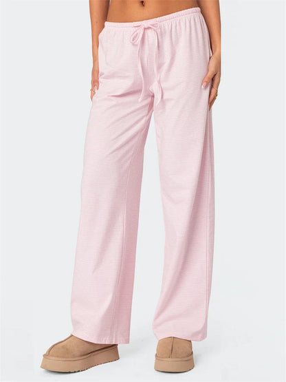 Striped Tie-up Elastic Waist Loose Pant