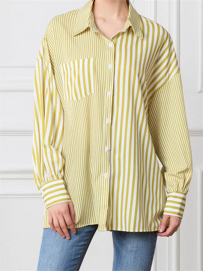 Striped Patchwork Button-down Blouse